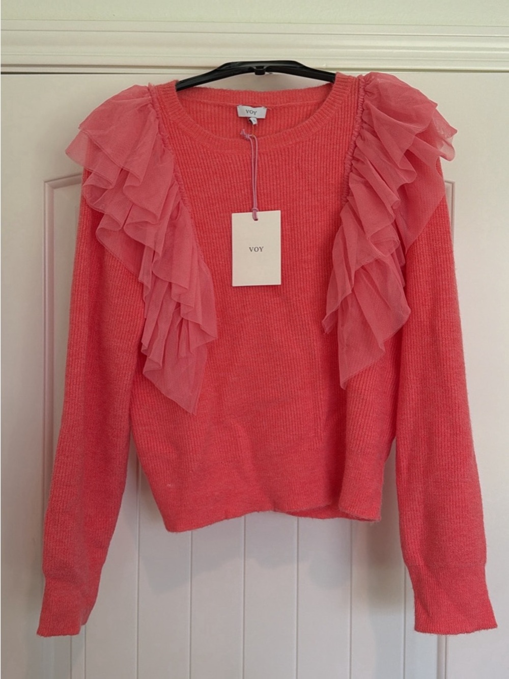 Women’s Voy Pink Ruffle Sweater